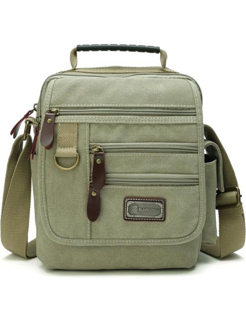 Mens Canvas Shoulder Bag Small Messenger Crossbody Work Bag Vintage Travel Bag